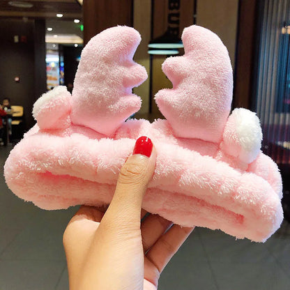 Soft Coral Fleece Bow Headband – Wash Face Hair Holder with Animal Ears for Women & Girls