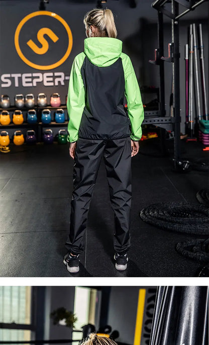 Unisex Sauna Suit — Women's & Men's Gym Clothing Set with Pullover Hoodie for Running, Fitness, Weight Loss & Sweating