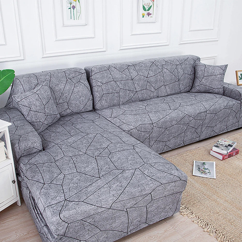 Stretch Sofa Cover - Printed Elastic Slipcover for L-Shaped Corner Couch, Living Room 1/2/3/4 Seat Protector