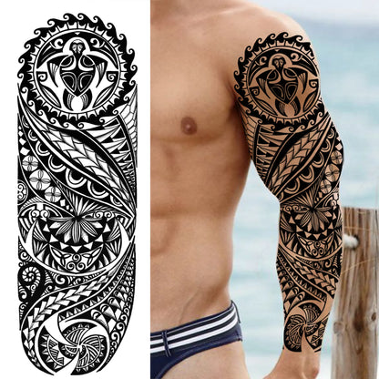Temporary Tattoo Sleeve - Realistic Full Arm Skull Angel Maori Design Tattoo Sticker for Men & Women
