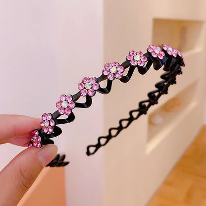Rhinestone Pearl Flower Hairband - Non-Slip Elastic Headband for Women & Girls