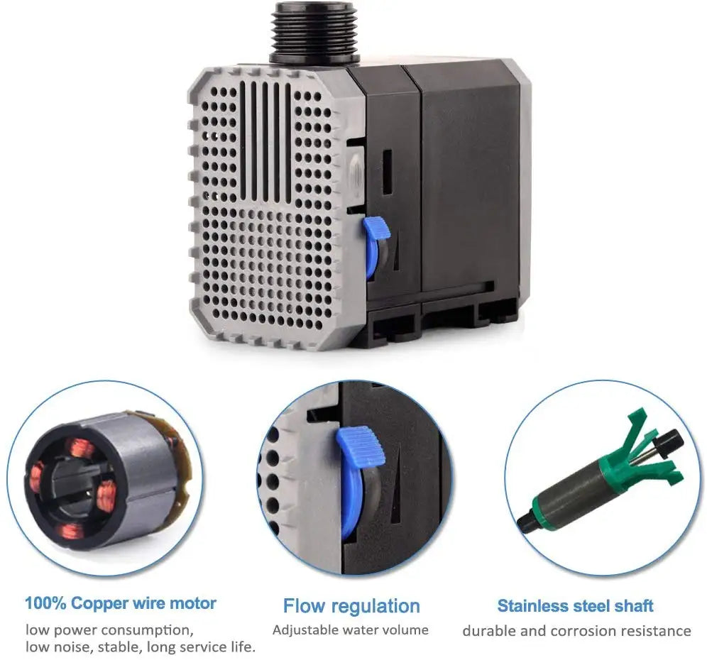 Ultra-Quiet Submersible Aquarium Water Pump - Adjustable 1500-5000L/h for Fish Tanks, Fountains & Ponds