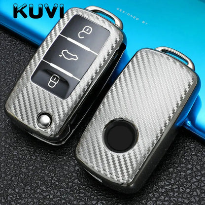 TPU Carbon Fiber Car Key Case Cover for VW & Skoda – Fits Polo, Tiguan, Passat B5 B6 B7, Golf 4 5 6 MK6, Jetta, Lavida, Octavia