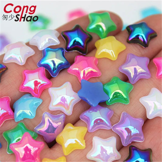 Cong Shao 100pcs 12mm Star AB Acrylic Rhinestones — Flatback Crystals for DIY Clothing & Jewelry Decoration