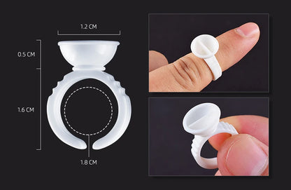 100pcs Disposable Plastic Pigment Rings — 3 Sizes White Ink Holders for Eyebrow Permanent Makeup