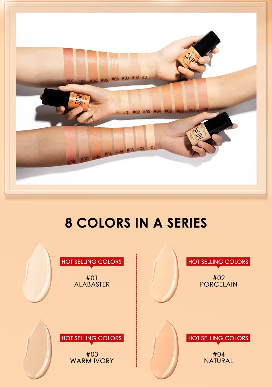 Focallure Liquid Foundation Cream — Full Coverage, Oil-Control Moisturizing Base & Concealer for Women