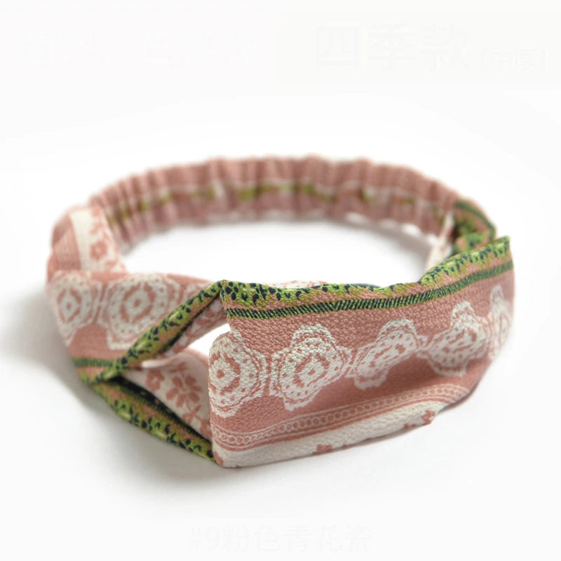 Bohemian Print Headbands for Women & Girls – Vintage Cross Turban Bandana Hair Accessories for Summer