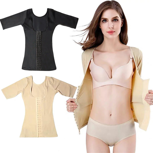 Women’s Seamless Short Sleeve Shapewear Top – Tummy Control Waist Cincher Body Shaper Undershirt Blouse