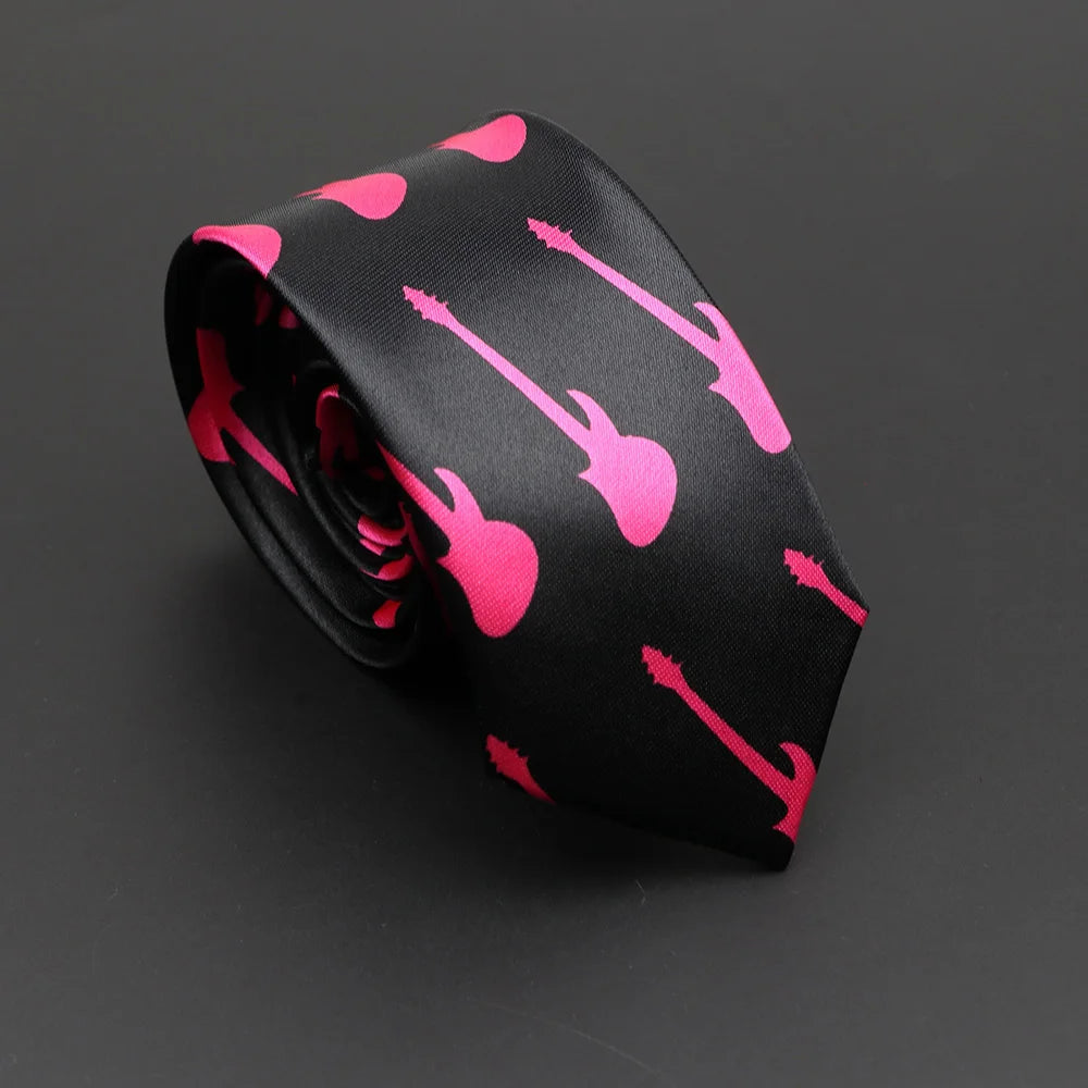 Musical Notes Slim Necktie - Silky Piano & Guitar Print Tie for Men & Women, Elegant Fashion Gift