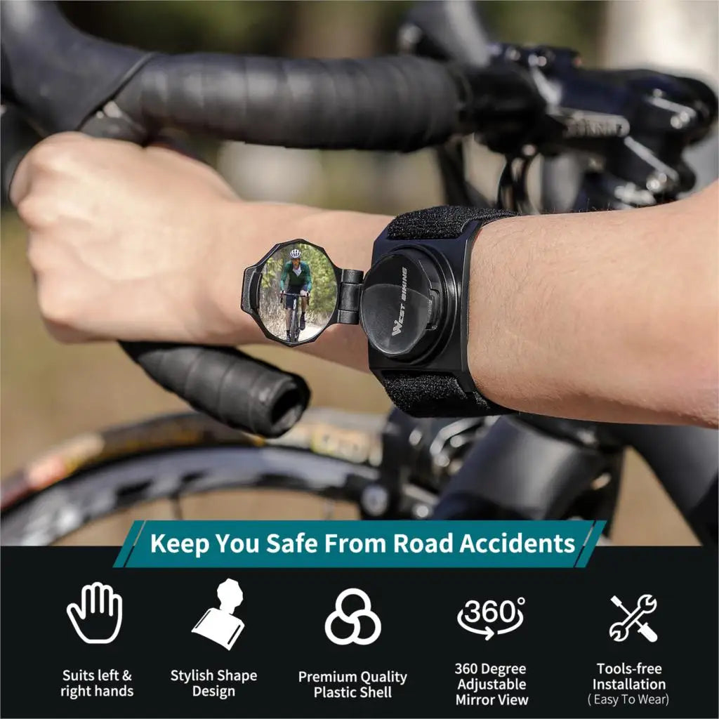 WEST BIKING Cycling Rearview Mirror, 360-Degree Rotating HD Convex Wrist Mirror for Bike Safety and Bicycle Accessories