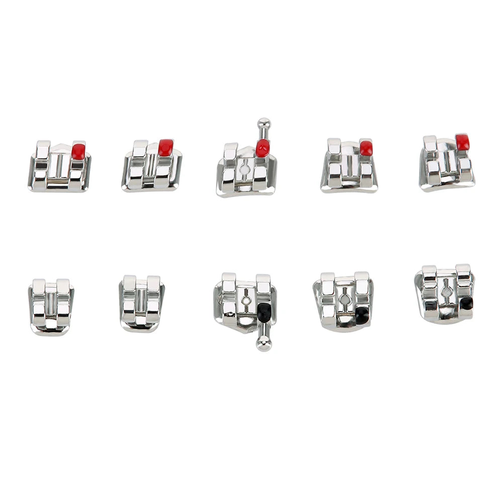 AZDENT 10 Packs Dental Brackets – Orthodontic Metal Mini Standard Roth MBT Slot 0.022/0.018 with Hooks, 20 Pcs per Pack