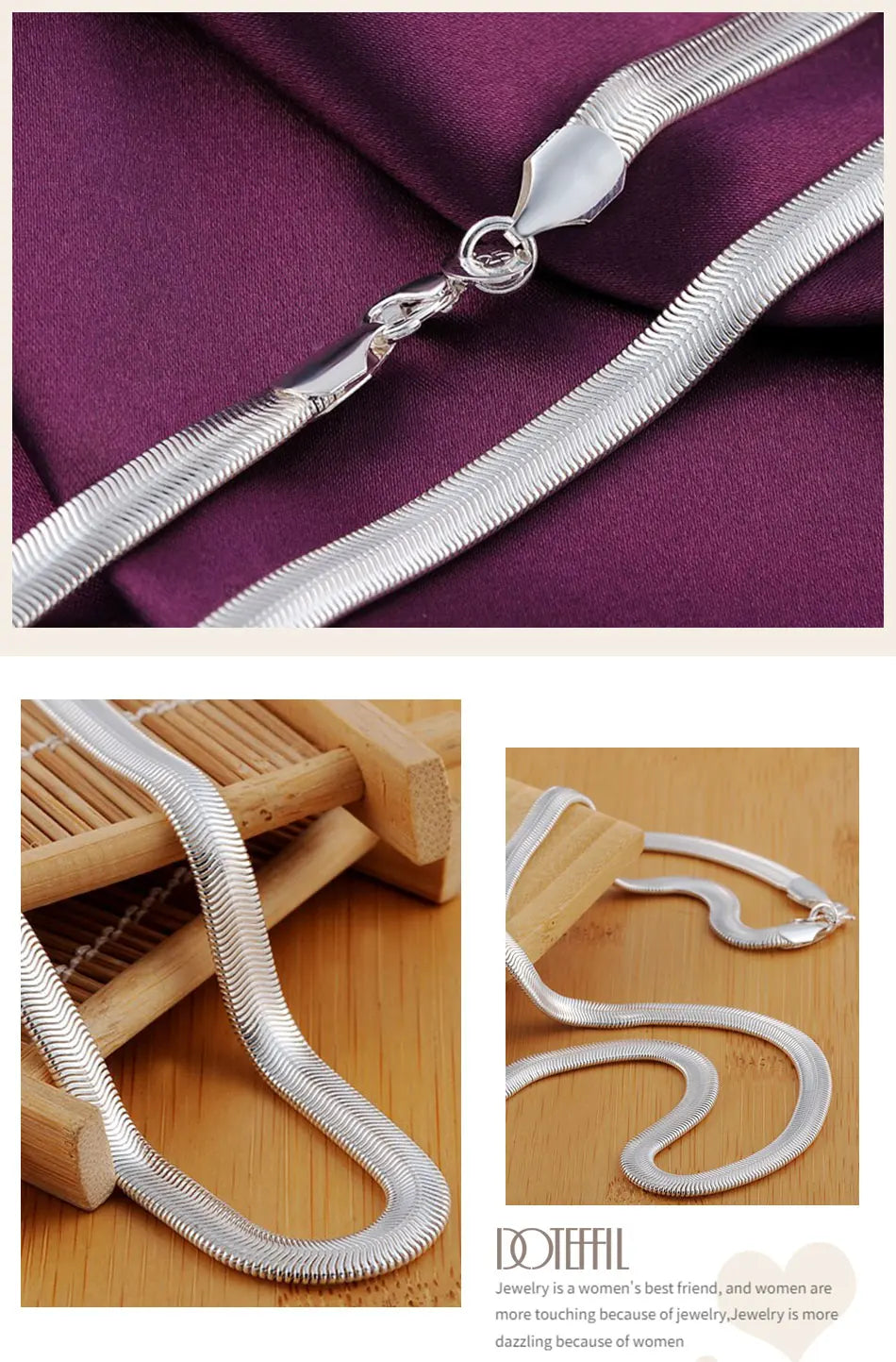 DOTEFFIL 925 Sterling Silver 6mm Flat Snake Chain Necklace — 16/18/20/22/24 Inch for Men & Women, Fashion, Wedding & Party Jewelry