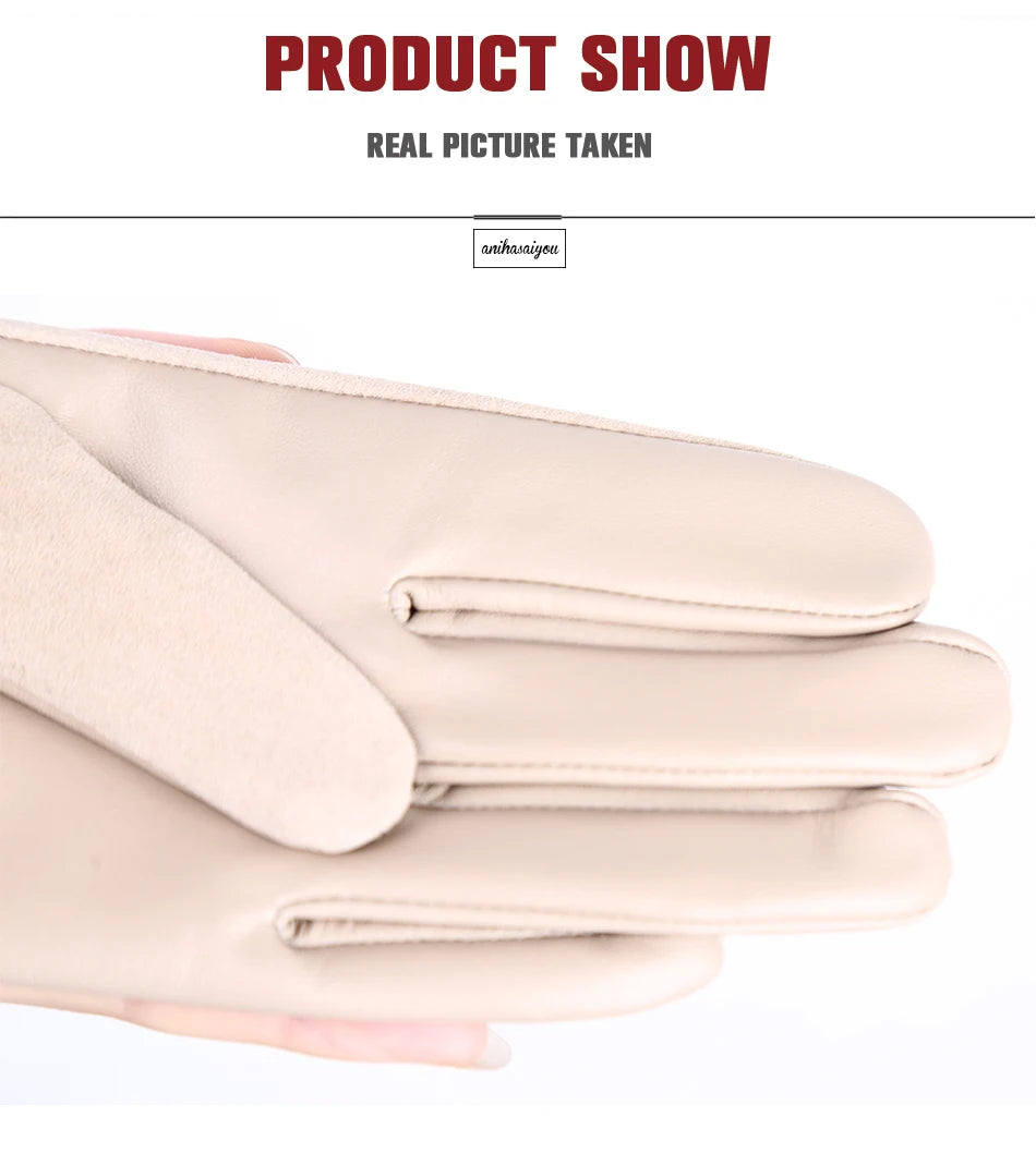 Women’s Winter Touch Gloves – 50% Genuine Leather & 50% Suede, Colorful Warm Leather Gloves