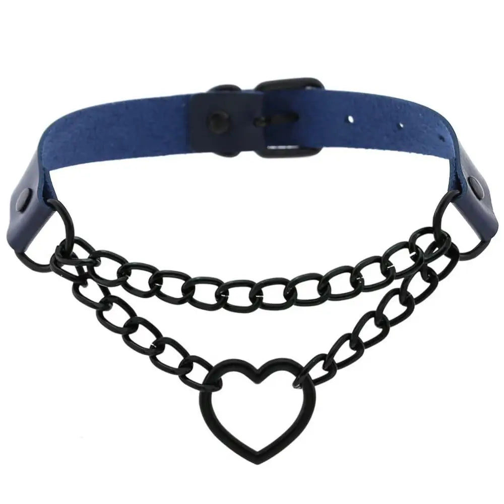 Vintage Heart Necklace Choker – Goth Collar with Chain, Grunge Punk, Cute Kawaii Egirl Harajuku Accessories for Girls