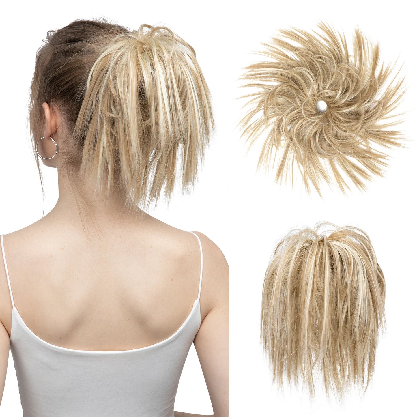 Synthetic Fake Hair Messy Bun Chignon – Elastic Scrunchy Curly Hairpiece, Flexible Band SARLA Synthetic Extension
