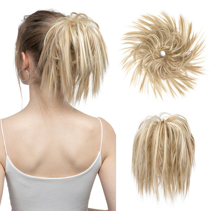 Synthetic Fake Hair Messy Bun Chignon – Elastic Scrunchy Curly Hairpiece, Flexible Band SARLA Synthetic Extension
