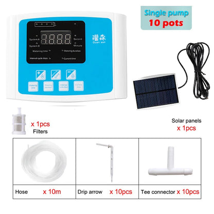 Solar Drip Irrigation System with Dual Pump & Timer | Automatic Plant Watering Device for Gardens