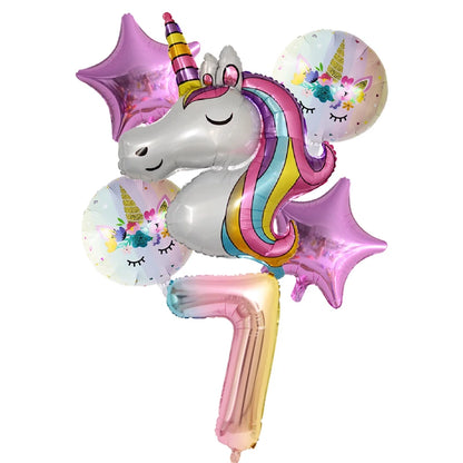 2024 Unicorn-Themed 1st Birthday Party Balloons - Inflatable Helium Foil Balloons for Kids' First Birthday and Baby Showers