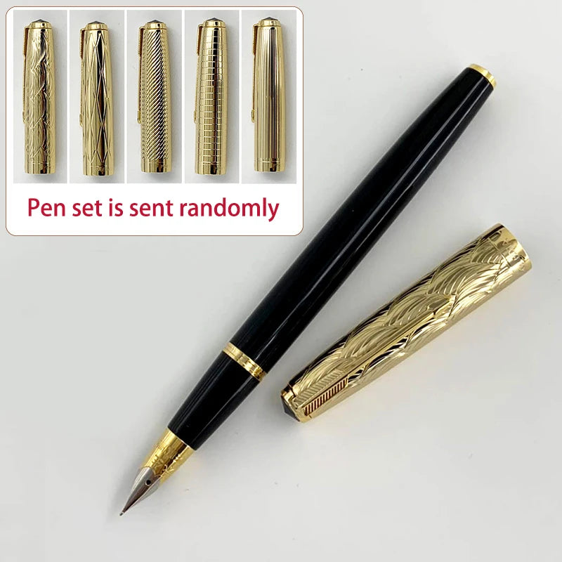 Yong Sheng 601A Wave Fountain Pen – Golden Cap, Fine Nib, Dark Blue Vacumatic, Luxury Gift for Office