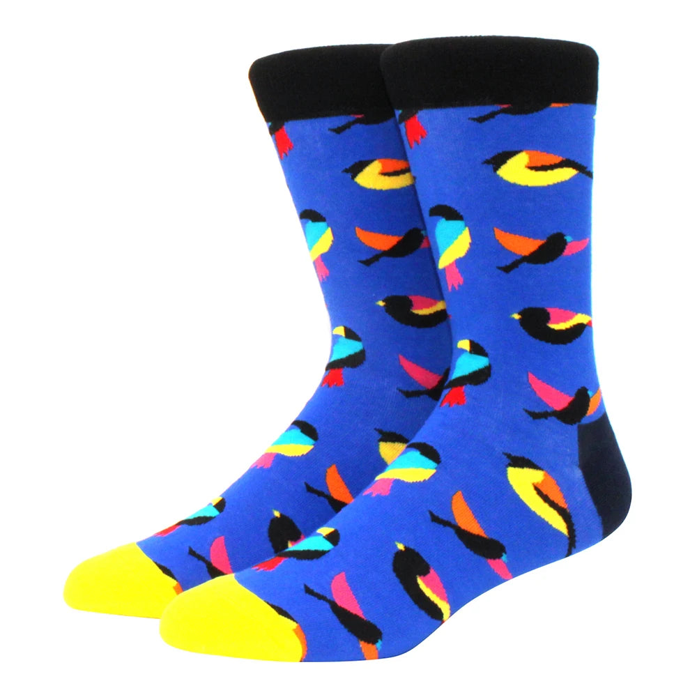 Men's Colorful Combed Cotton Jacquard Crew Socks - Striped Business Casual Dress Socks