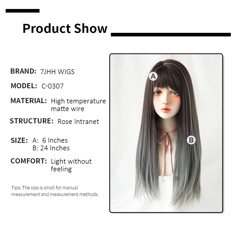7JHHWIGS Long Straight Light Brown Synthetic Wig with Bangs – Heat-Resistant Daily Wear Wig for Women