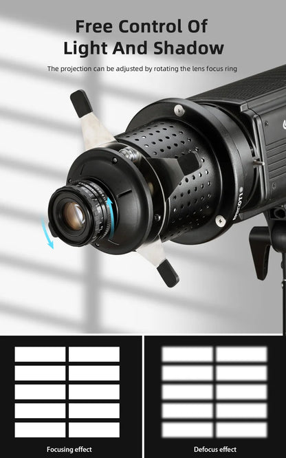 Soonpho OT1 PRO Bowens Mount Optical Snoot – 50mm/85mm/150mm Lenses for Graphic Art Effects, Godox Lighting Flash