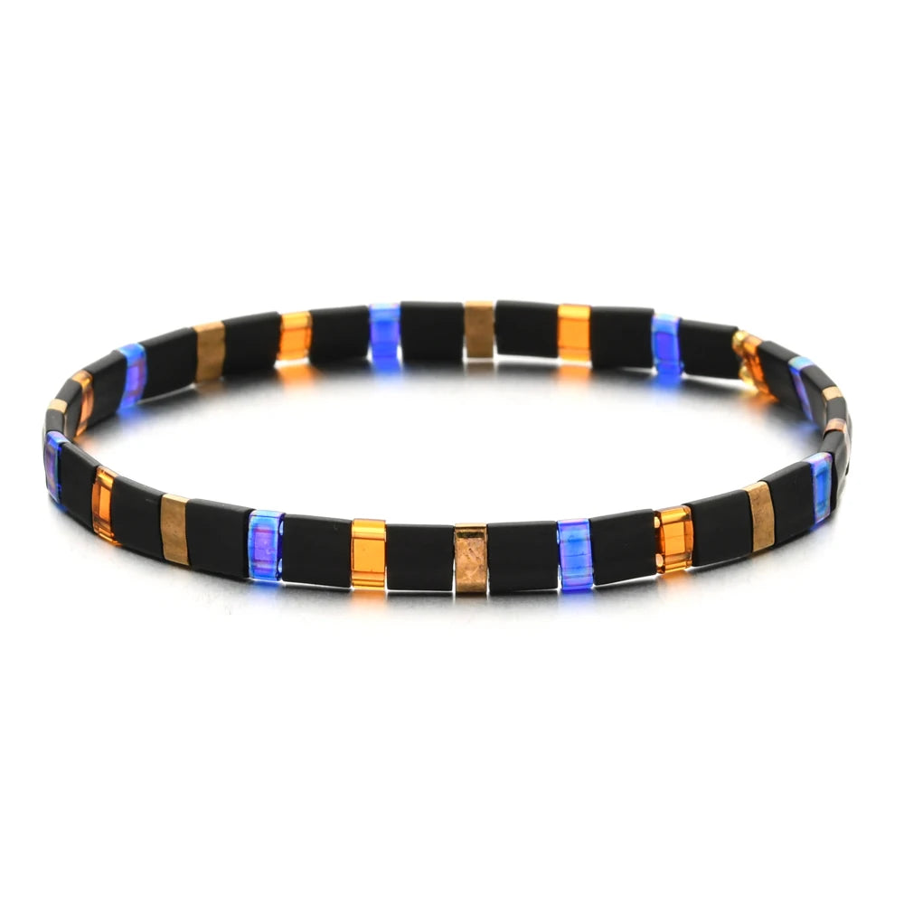 ZMZY Stone Tila Beads Elastic Bracelet for Women – 2025 Fashion Colorful Rainbow Miyuki Tile Bead Jewelry Gift Bracelet