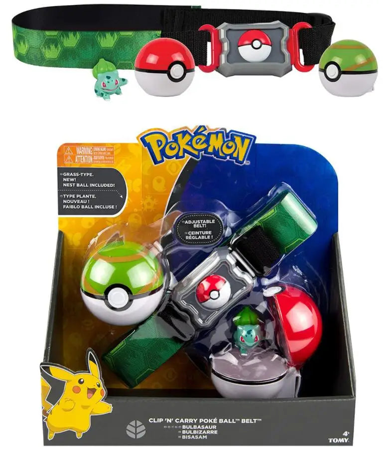 Pokémon Toy Belt Set — Poké Ball Battle Belt with Pikachu, Eevee, Charmander & Bulbasaur for Kids Gift