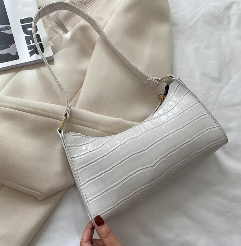Fashion PU Leather Alligator Pattern Bag for Women – Small Armpit Handbag, Underarm Messenger Purse