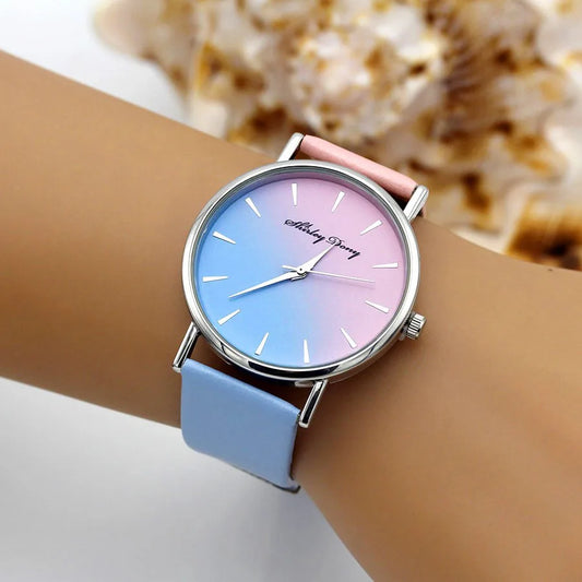 New Ladies Casual Gradient Watch – Luxury Quartz Wristwatch with 2-Color Strap, Feminine Design (Zegarek Damski)