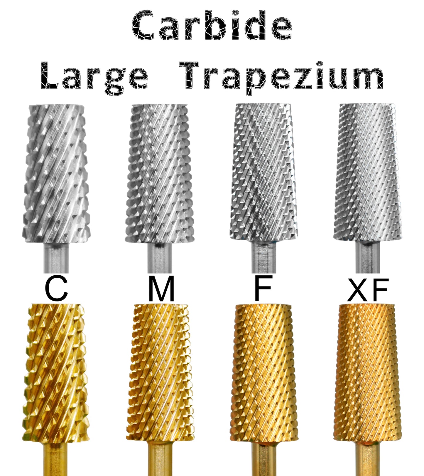 RolinStar 6.6 Large Trapezium Tapered Barrel Nail Drill Bit – Gold & Silver Tungsten Steel Carbide Milling Cutter for Manicure & Pedicure