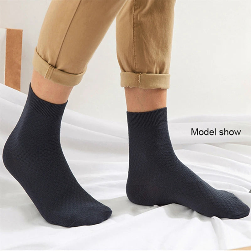 10 Pairs Men’s Bamboo Fiber Compression Socks – Long Black Business Casual Dress Socks, Breathable Autumn Wear, Plus Size 42–45 Gift Pack