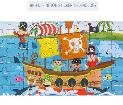 60PCS Wooden Puzzle Toys – Cartoon Vehicle & Animal Jigsaw for Kids’ Learning & Educational Play