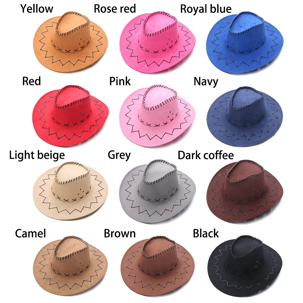 Western Cowboy Hat – Faux Leather Fedora for Men, Women & Kids, Wide Brim Beach & Travel Cap in Black, White & Pink