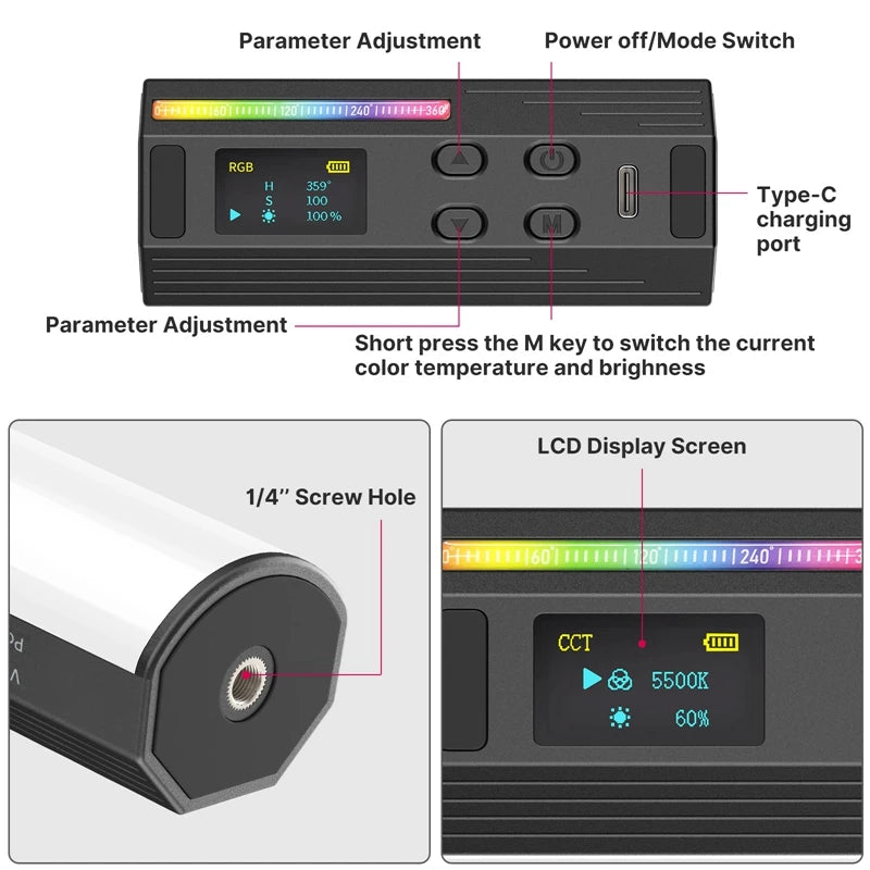 Ulanzi i-Light VL119 RGB LED Light Wand – 2500–9000K Magnetic Tube Light for Photography, Video & Vlog, Handheld Portable Lighting Stick