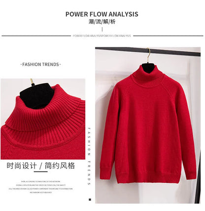 Plus Size 170Kg Women's Turtleneck Knitted Sweater – Loose Fit Pullover, Bust 160cm, Black/Red, 5XL-10XL