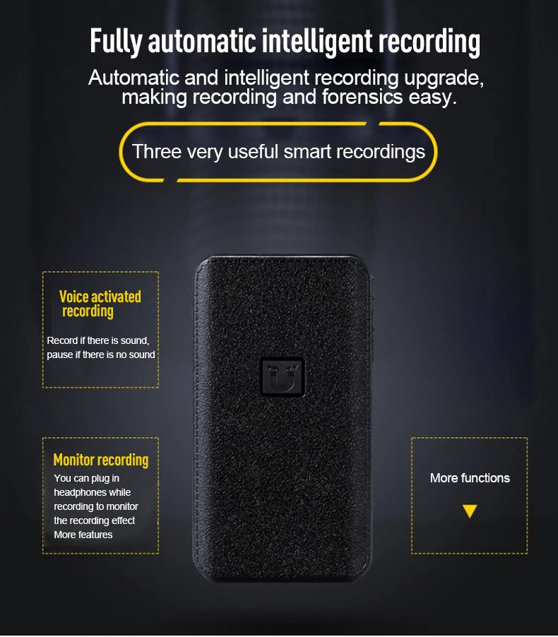 8-64GB Digital Voice Recorder – Hidden Sound-Activated Espia Dictaphone with Magnet, Long-Distance Recording, MP3 & U-Disk