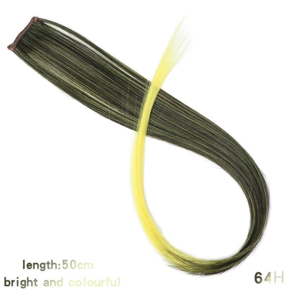 BUQI Straight Clip-In Colored Hair Extensions – Rainbow Synthetic Hair Streaks in Pink, Orange, White & Purple