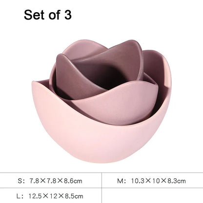 Lotus Ceramic Bowl Set - Flower-Shaped Fruit, Salad & Dinner Plates with Decorative Storage Design