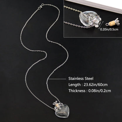 Openable Glaze Vial Pendant Necklace – Water Drop Heart Mini Perfume Bottle, Keepsake Jewelry Gift with Steel Chain