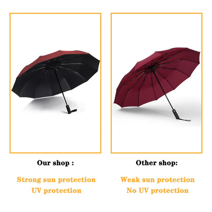 Windproof Automatic Folding Umbrella - Luxury Twelv Bone Large Business Umbrella for Men & Women, Rain Parasol Gift