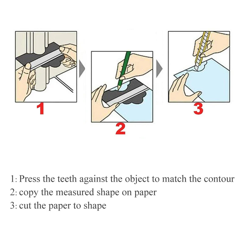 Profile Contour Gauge Line Copier Ruler: Cutting Template for Woodworking & Ceramic Tiling - Measuring Instrument Tool