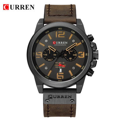 CURREN Men's Luxury Waterproof Sport Watch – Chronograph Quartz Military Wristwatch with Genuine Leather Strap