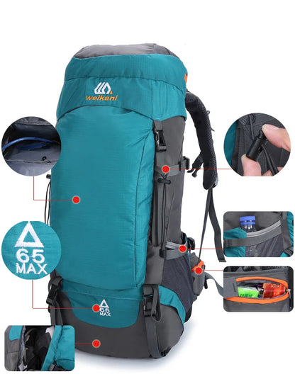 65L Large Camping Backpack — Waterproof Outdoor Hiking, Climbing & Trekking Mountaineering Sport Bag