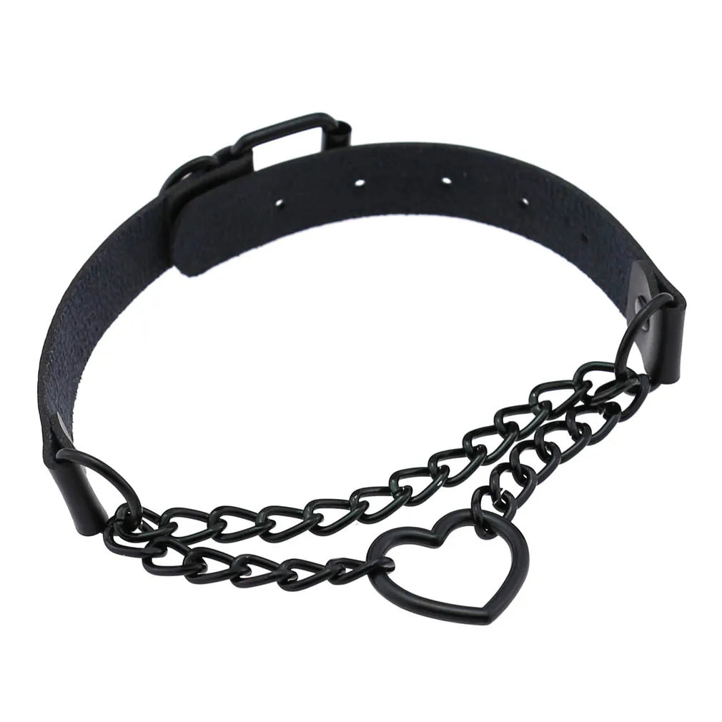 Vintage Heart Necklace Choker – Goth Collar with Chain, Grunge Punk, Cute Kawaii Egirl Harajuku Accessories for Girls