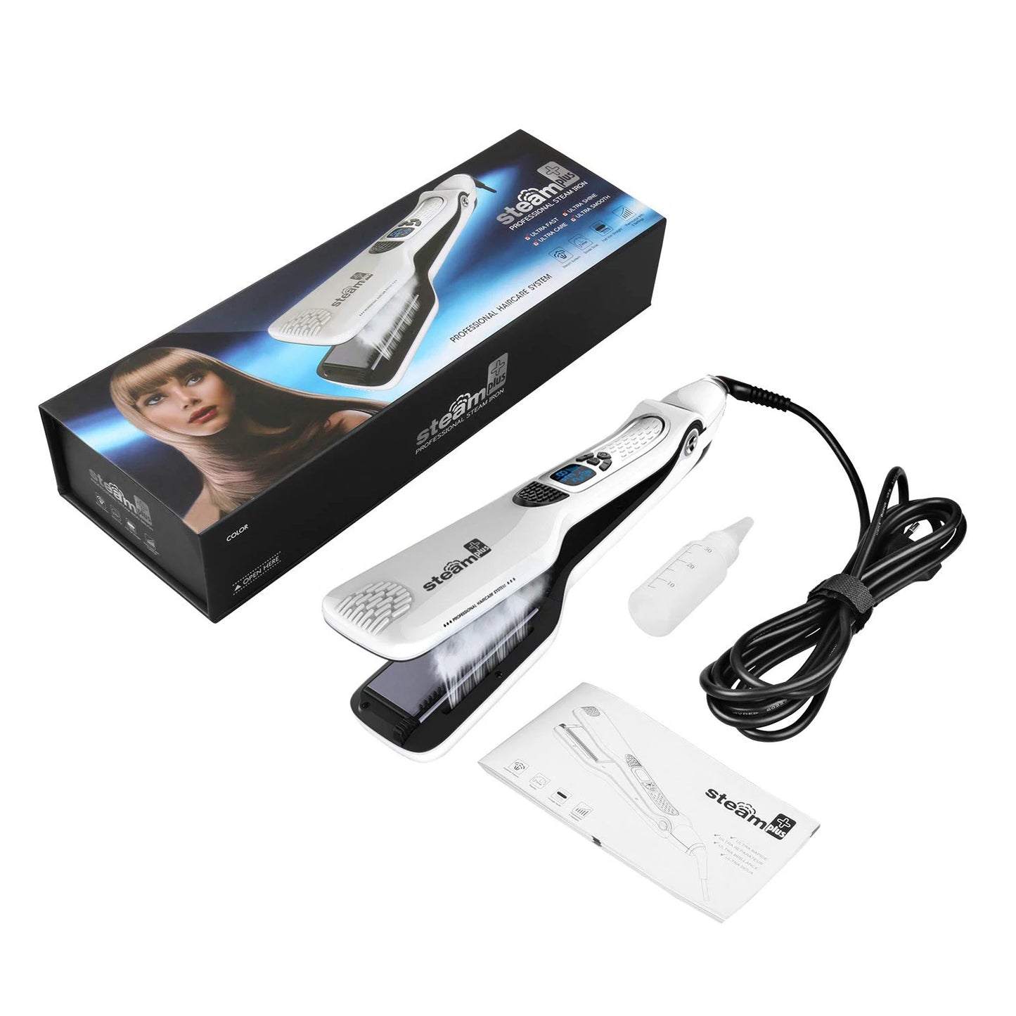 Professional Hair Straightener – Dual Voltage Titanium Curling Iron, Steam Flat Iron & Hot Hair Comb with Wide Plates