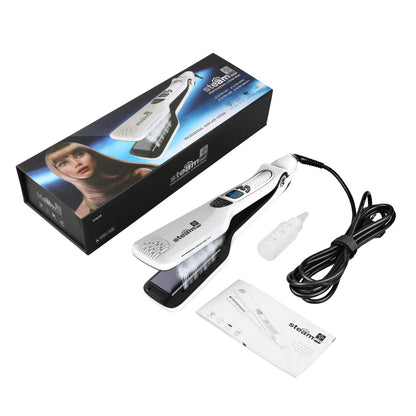 Professional Hair Straightener – Dual Voltage Titanium Curling Iron, Steam Flat Iron & Hot Hair Comb with Wide Plates