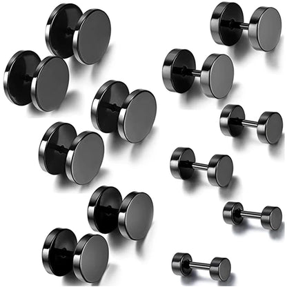 2-Piece Punk Stainless Steel Dumbbell Stud Earrings — Gothic Hip Hop Rock Style, Hypoallergenic Unisex Earrings for Men & Women