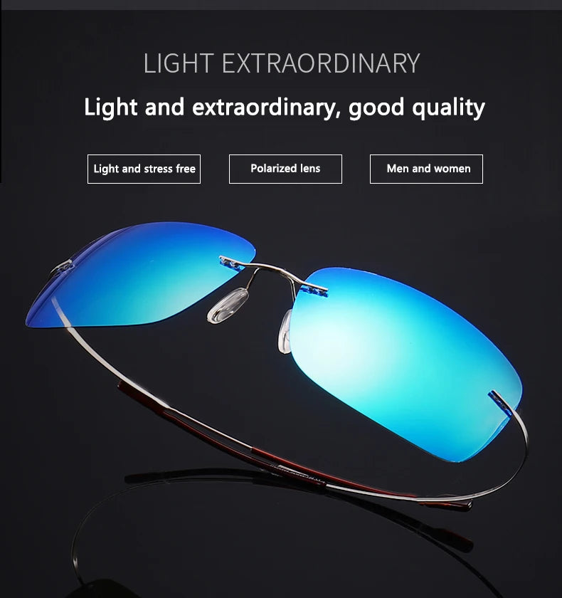 2025 New Cool 100% Pure Titanium Rimless Sunglasses – Polarized Grey Lenses, Super Thin, UV400 Protection, Oculos De Sol