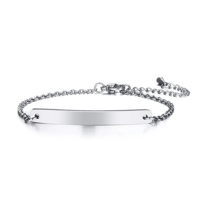 Elegant Personalized ID Bar Bracelet – 5mm Stainless Steel Link Chain for Women with Custom Name or Quote